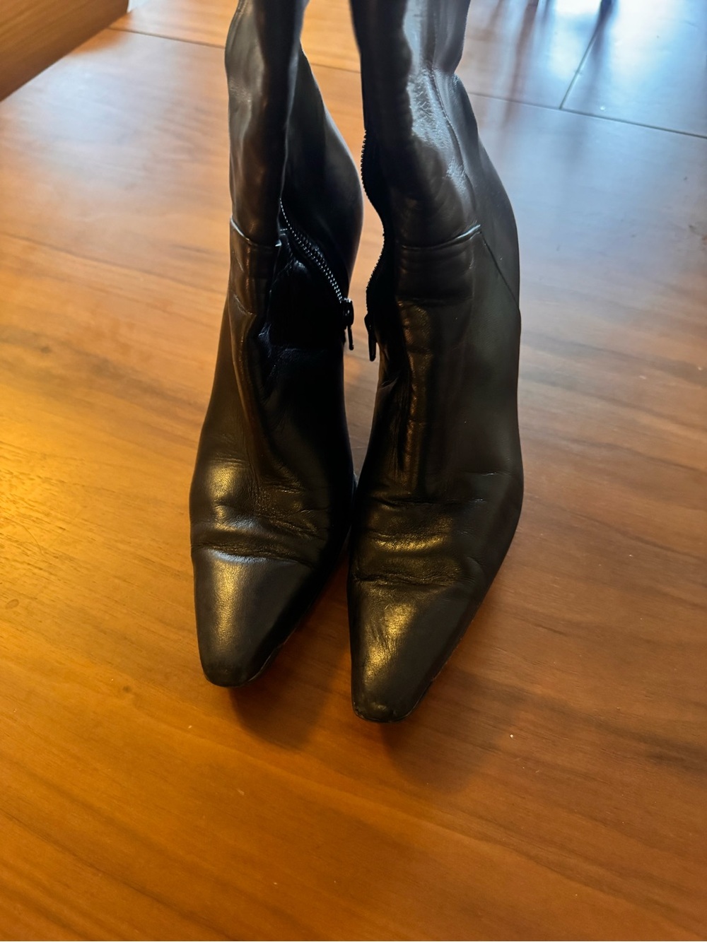 Stuart weitzman mid calf knee high heeled boots black leather 7.5 - Picture 2 of 3